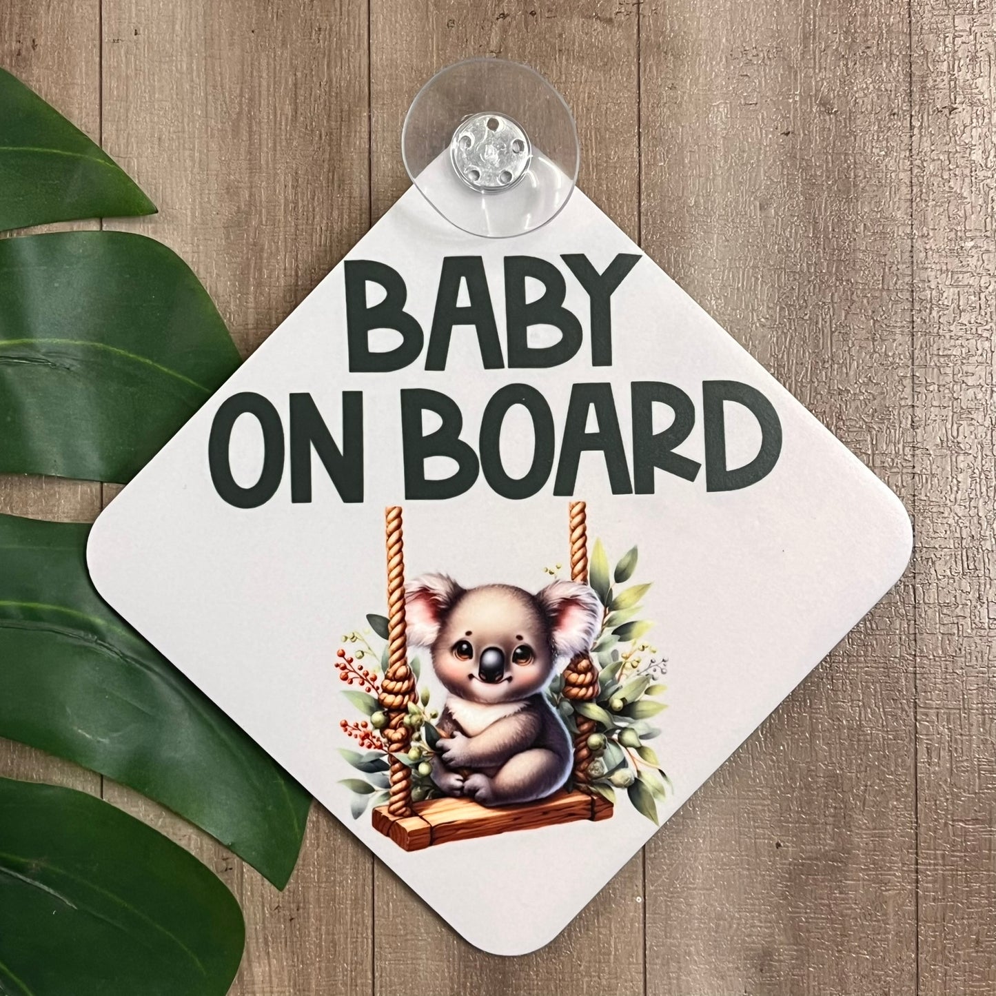 Koala themed Baby on Board Car Window Suction Cup Sign
