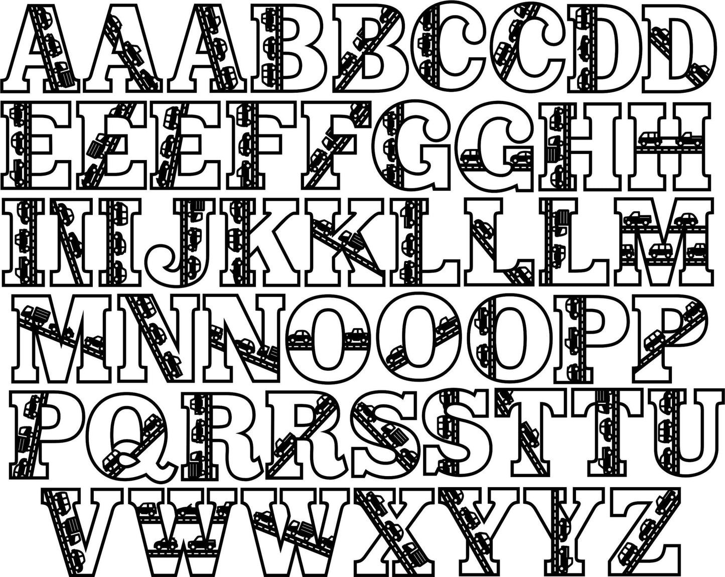 Cars & Roads Layered Letters - Webster Enterprises
