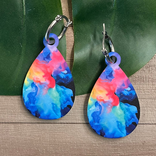 Colourful Liquid Blue Teardrop Earrings - Webster Enterprises