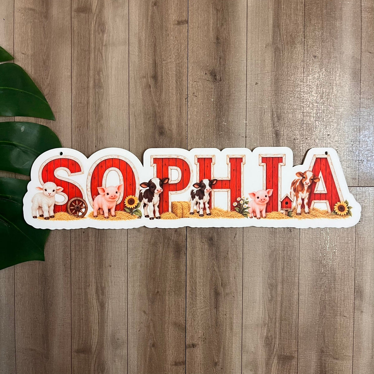 Personalised Red Barn Baby Farm Animal Themed Acrylic Name Sign - Webster Enterprises