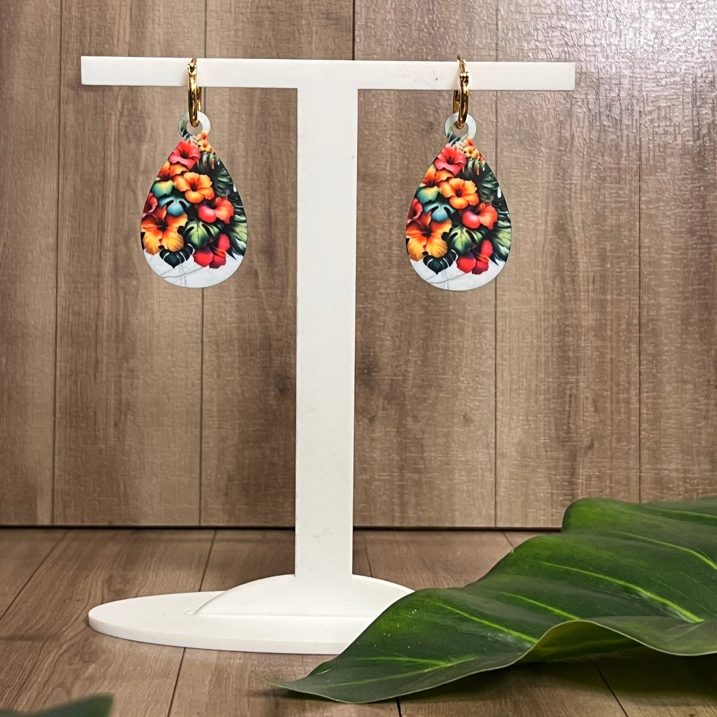 Tropical Flower Teardrop Earrings - Webster Enterprises
