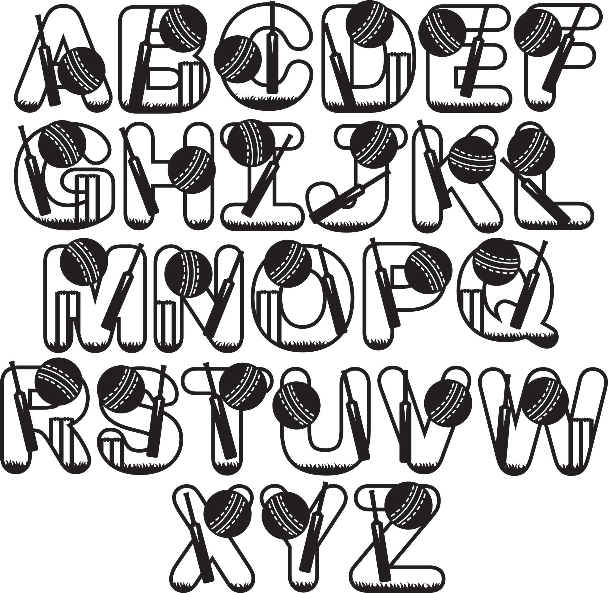Cricket Machine Lettering Samles Cricket Bat & Ball-Themed Wall Letters - Decor for Cricket Fans ...