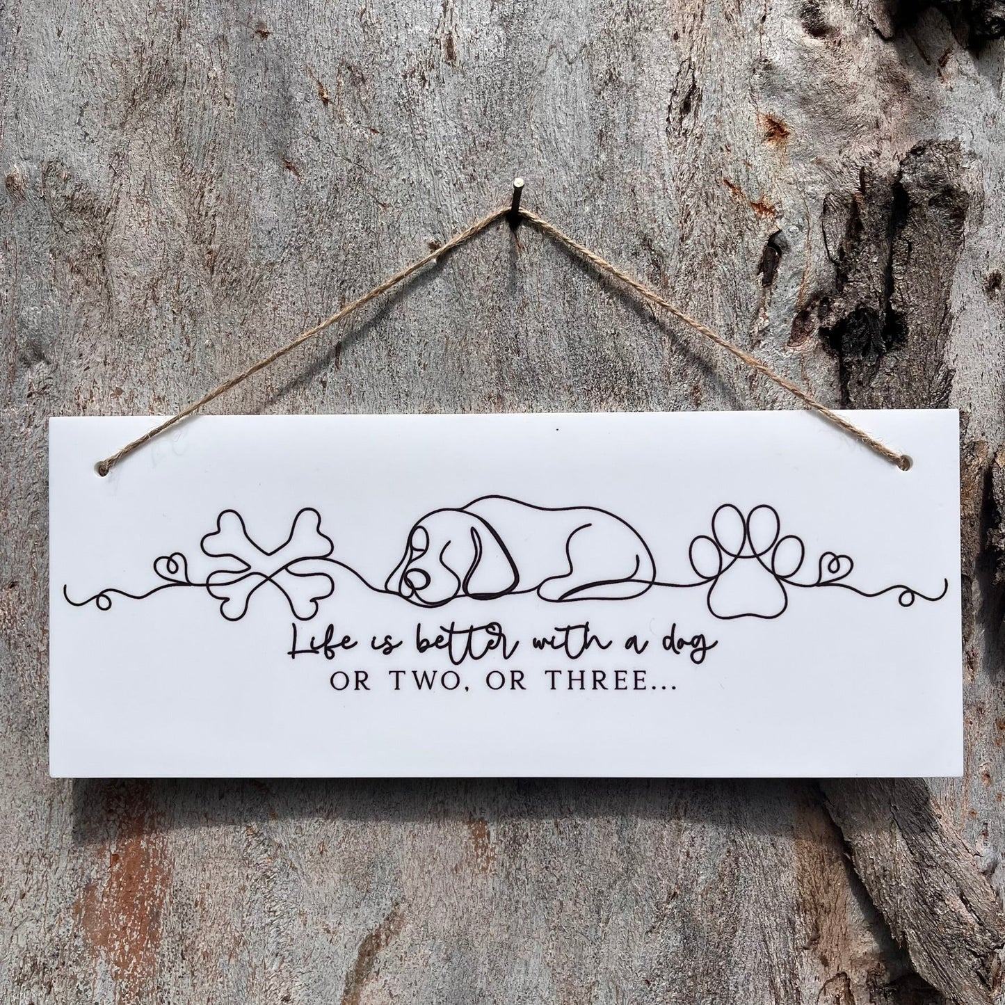 Life is better with a dog or two, or three.... line art plaque - Webster Enterprises