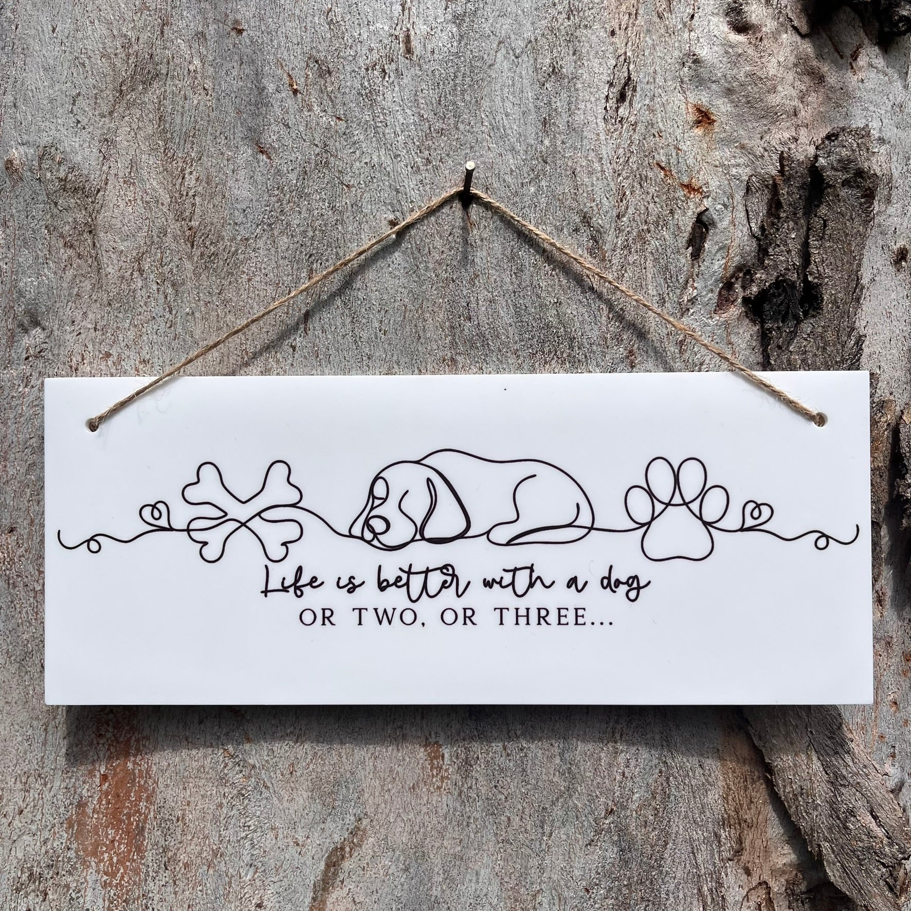 Life is better with a dog or two, or three.... line art plaque - Webster Enterprises