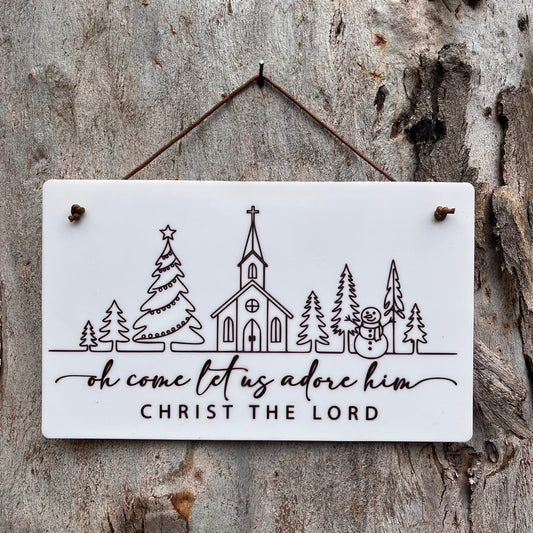 Oh come let us adore him line art plaque - Webster Enterprises