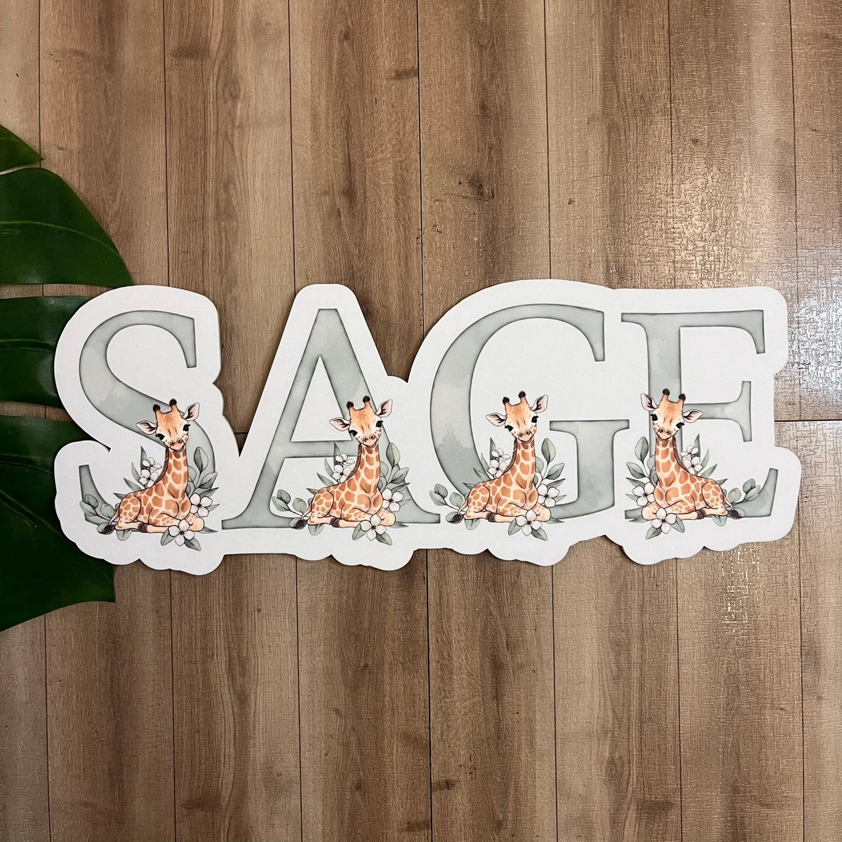 Personalised Baby Giraffe Themed Acrylic Name Sign - Webster Enterprises