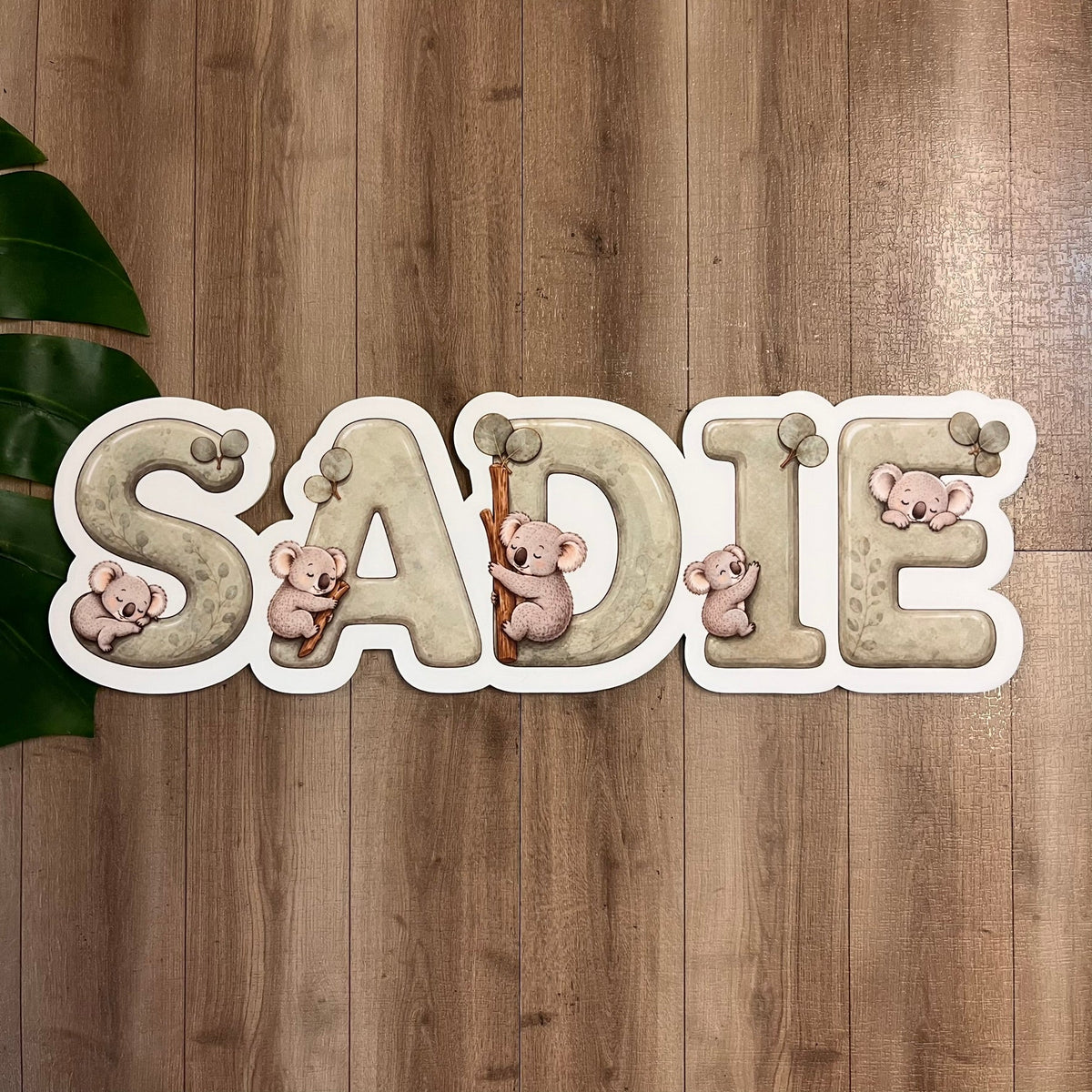 Personalised Eucalyptus Sleepy Koala Themed Acrylic Name Sign - Webster Enterprises