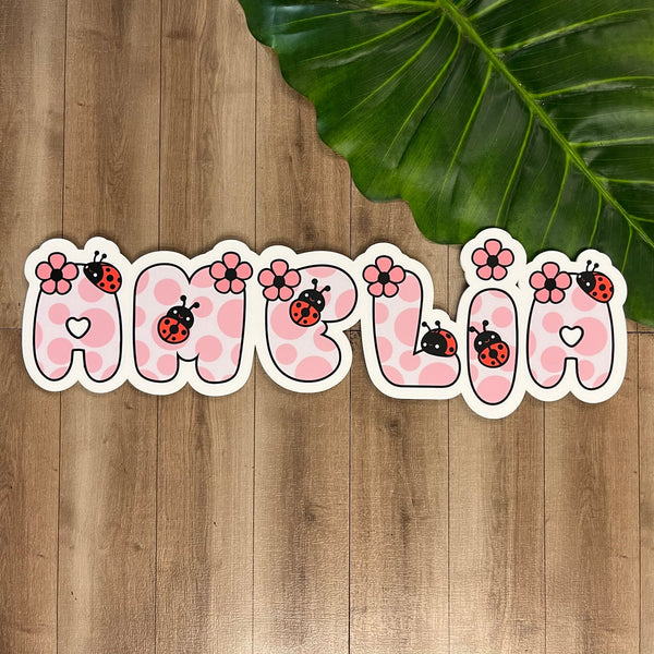 Custom Acrylic Name Plaque – Pink Ladybug Design (Up to 30cm) – Webster ...